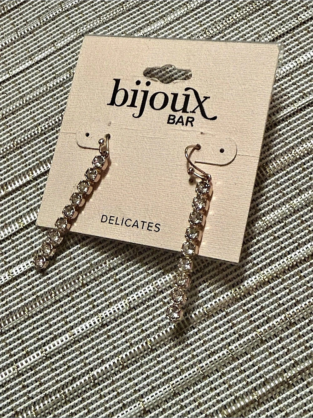 Bijoux Bar Delicates Rhinestone Line Dangle Earrings Gold - Picture 4 of 5